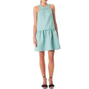 Tibi, Turquoise Satin Drop Waist Sleeveless Racerback Dress w/ Pockets Women’s 2